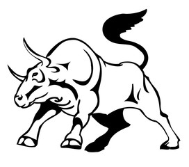 bull attacks, stylized vector illustration