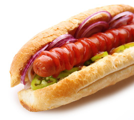 Fresh hot dog isolated on white