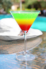Cocktail on swimming pool background