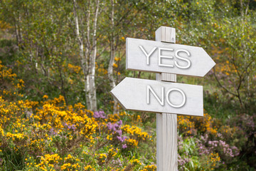 signpost in the mountains, yes, no