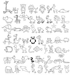 Naklejka premium Children's drawings of doodle animals