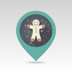 Gingerbread man. Christmas flat pin map icon