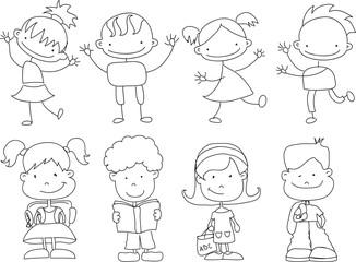 Cute happy cartoon doodle kids