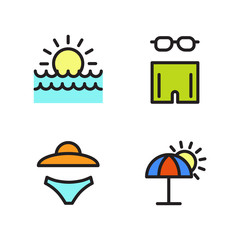 Beach vacation Equipment Icons set