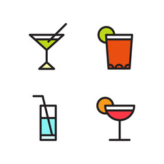 Cocktail Glasses Icon Set with jumbo straws