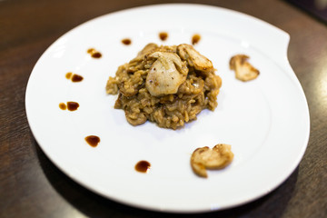 Risotto with cep mushrooms on the plate