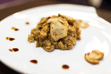 Risotto with cep mushrooms on the plate