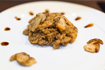 Risotto with cep mushrooms on the plate