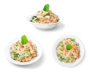 sauerkraut is on the plate on white background