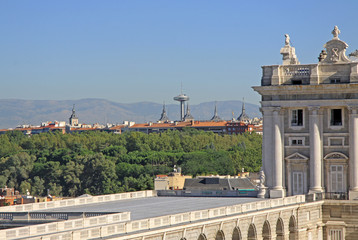 MADRID, SPAIN - AUGUST 23, 2012: View from the top of Almudena Cathedral on Palacio Real - Royal Palace in Madrid.