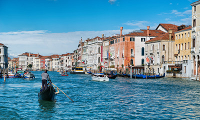 Gondola and boats in the Grand Canal, Venice