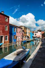 Fototapeta na wymiar Street scene in Burano, near Venice, Italy