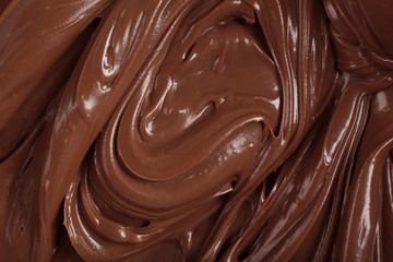 Background of thick melted milk chocolate, close-up