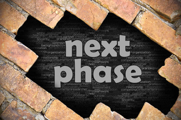 Hole in the brick wall with word next phase