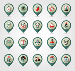 Christmas pin map icon. Holiday objects collection