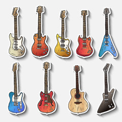Set of electric guitars. 