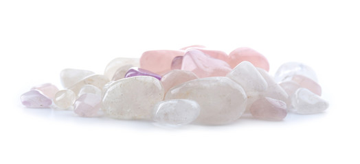 Fototapeta na wymiar Pink quartz pile isolated on white background