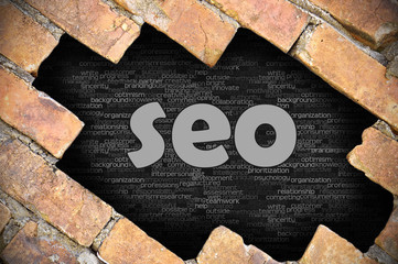 Hole in the brick wall with word seo
