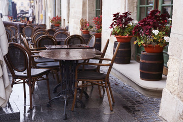 Street cafe after rain