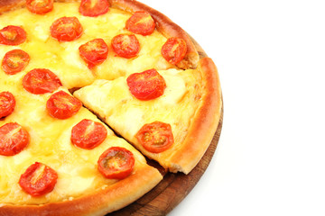 Pizza Margherita and removed slice, isolated on white