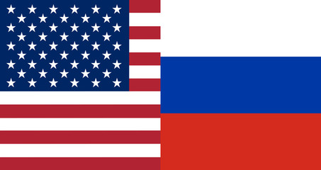 American and Russian flags together
