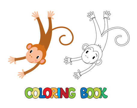 Coloring book of funny monkey