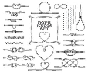 Rope knots collection. Seamless decorative elements. Vector illustration. - obrazy, fototapety, plakaty