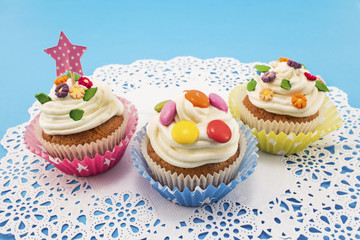 Birthday cupcakes on paper  lace