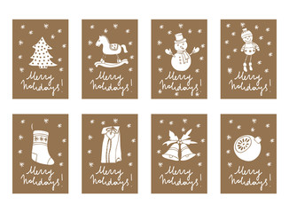 Vector Vintage Christmas and New Year cardboard tag labels