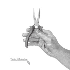 Vector Flat-nose pliers in hand in black and white graphic style