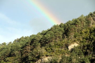 Rainbow over Pyrenees mountains Huesca Spain
