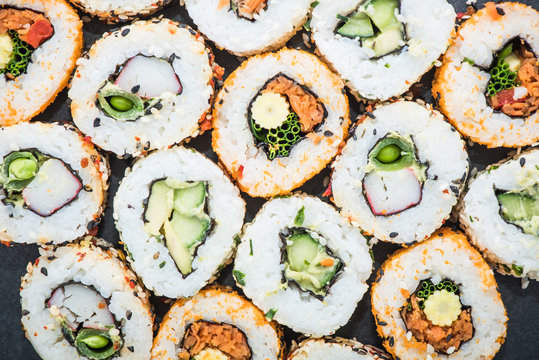 California sushi style rolls, with raw vegetables