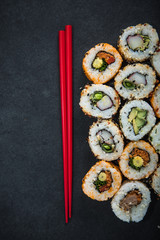 California sushi style rolls, with raw vegetables
