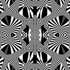 Abstract retro black and white pattern of intertwining stripes and geometric shapes