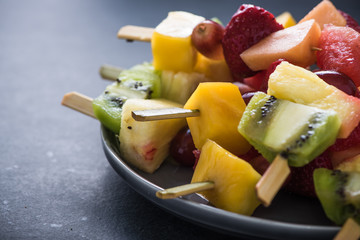 Healthy snacks, exotic fruit kebabs