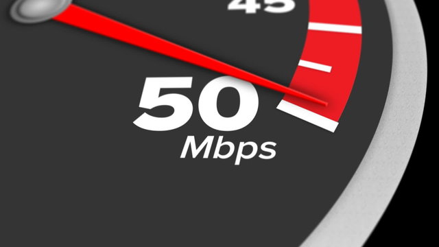 A hypothetical bandwidth meter measuring Internet speeds up to 50 Mbps. With optional luma matte.	 	