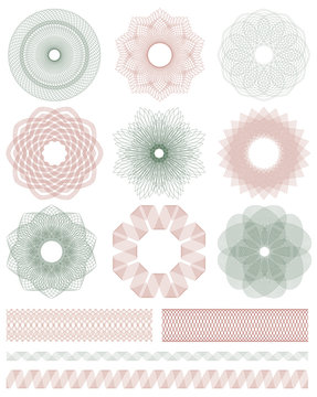 Set of Guilloche decorative elements. Vector illustration.