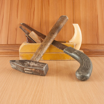 hammer, planer, hacksaw, old tools