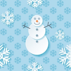 Beautiful background seamless pattern blue with white blossoming snowman. 

Winter modern wallpaper.