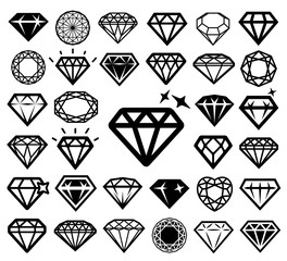 Diamond icons set. Vector illustration.