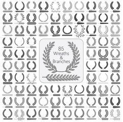 Set of 85 wreaths and branches. Vector illustration.