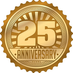 Vintage anniversary 25 years round emblem with rays. Retro style