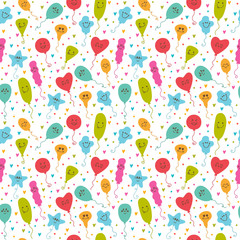 Seamless pattern with balloons of different colors. Cute party b