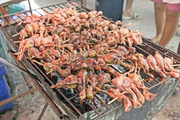 chicken grilled on stove at street food market - thailand countryside
Chiken on the grill 