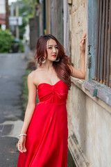 Asia girl in red dress