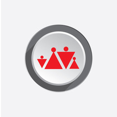 Family insurance icon. People finance protection symbol.  Red silhouette on  circle grey button. Vector isolated