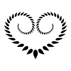 Heart wreath tattoo icon. Black stylized ornament of laurel leaves. Birthday, love, Valentine day symbol. Vector