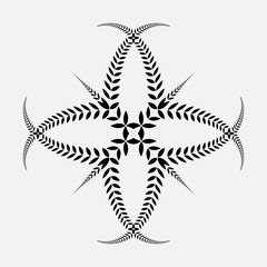 Laurel wreath tattoo. Black ornament. Cross sign on white background. Defense, peace, glory symbol. Vector