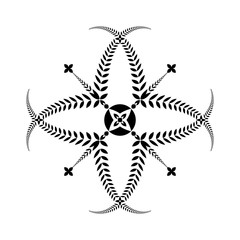Laurel wreath tattoo. Cross sign on white background. Black ornament. Defense, peace, glory symbol. Vector