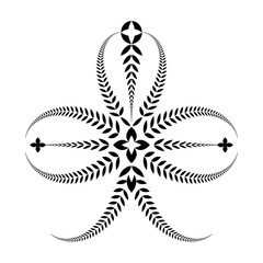 Laurel wreath tattoo. Trefoil, trifolium. Black ornament. Three-leaved sign on white background. Defense, belief, glory symbol. Vector isolated